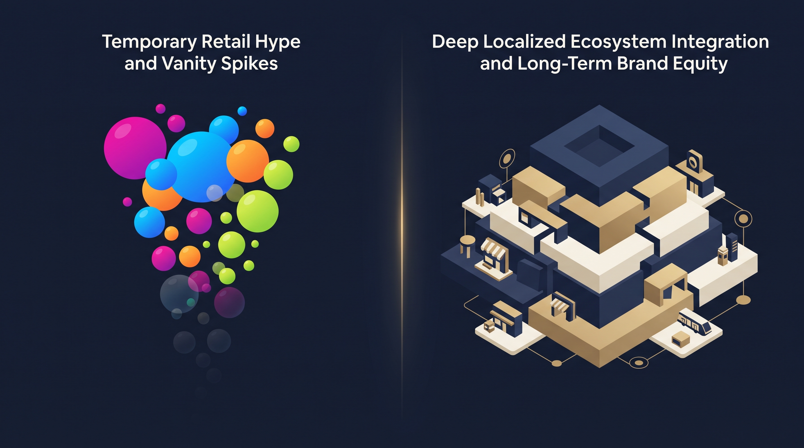 Conceptual framework shifting from superficial product drops to localized ecosystem integration