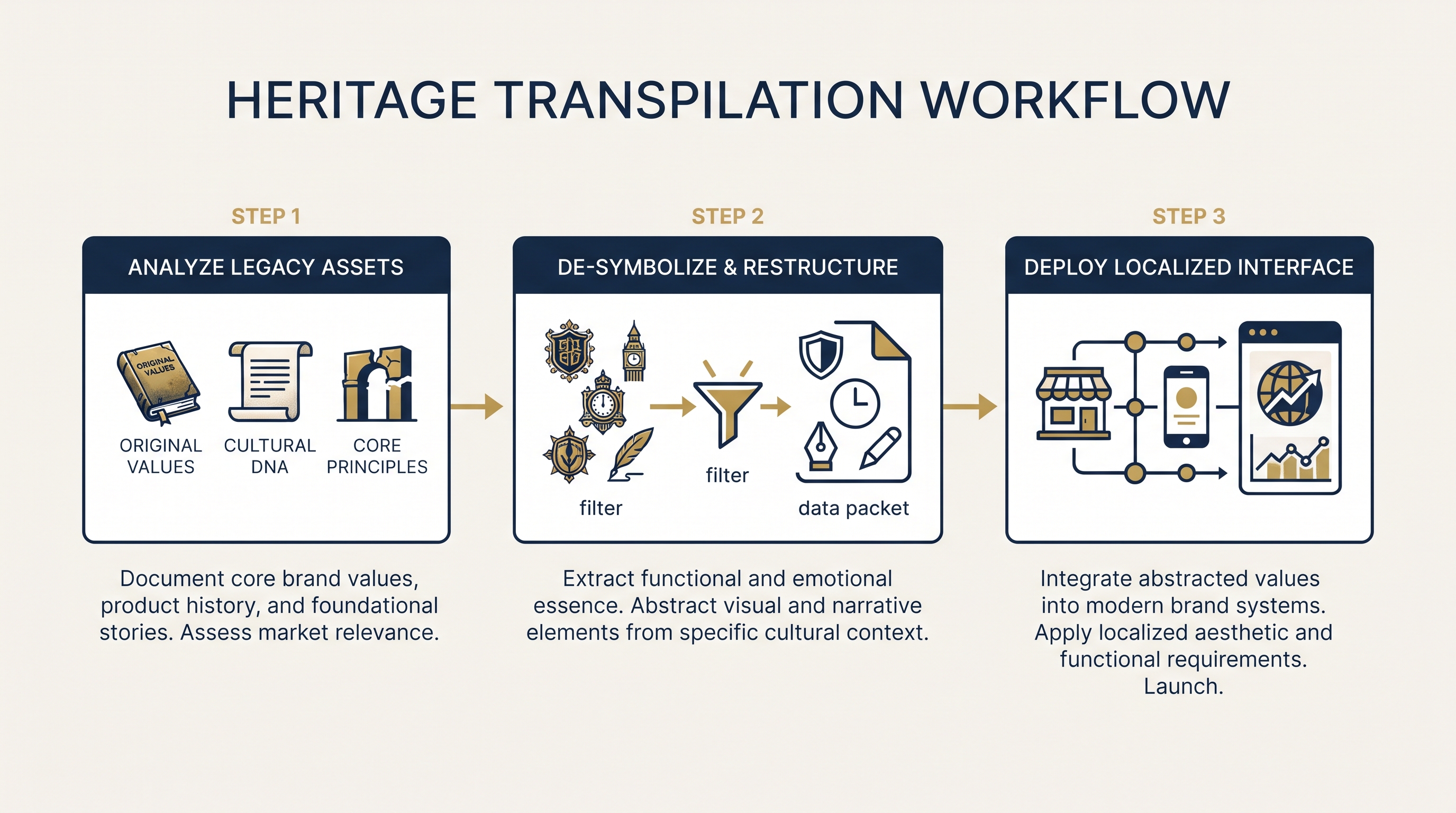 Secondary Compilation Framework transforming raw heritage into Western brand narratives